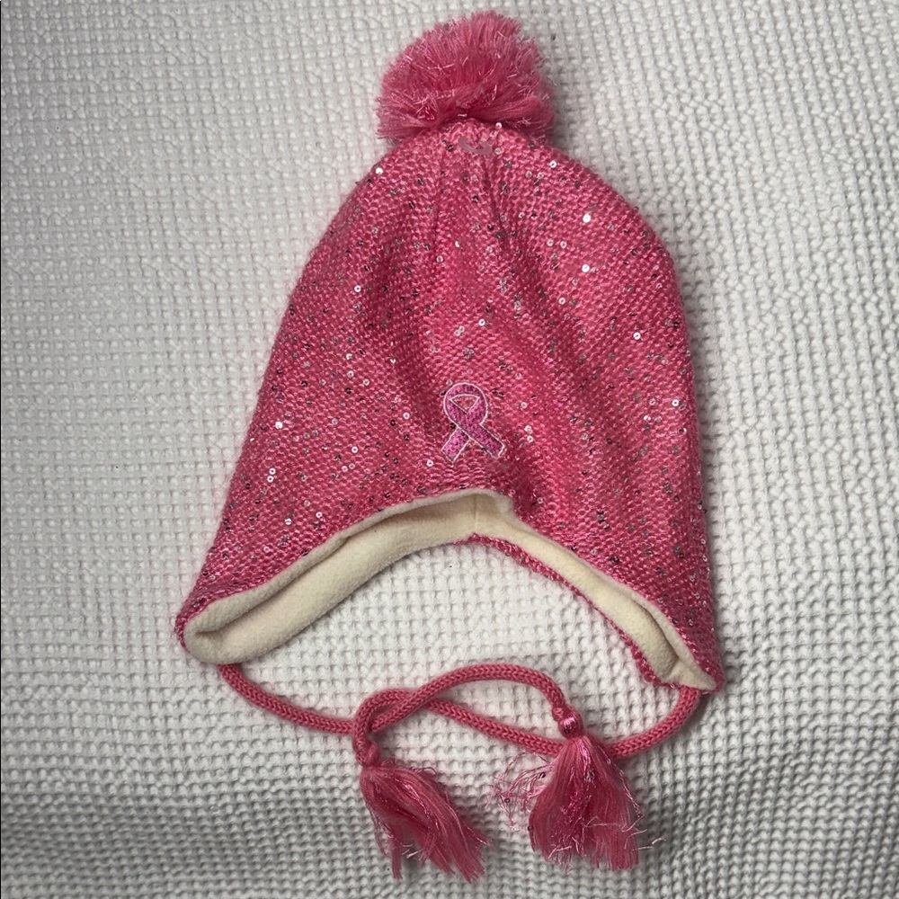 American Crown - Pink Sequin Pom-Pom Kids Winter Hat with Earflaps